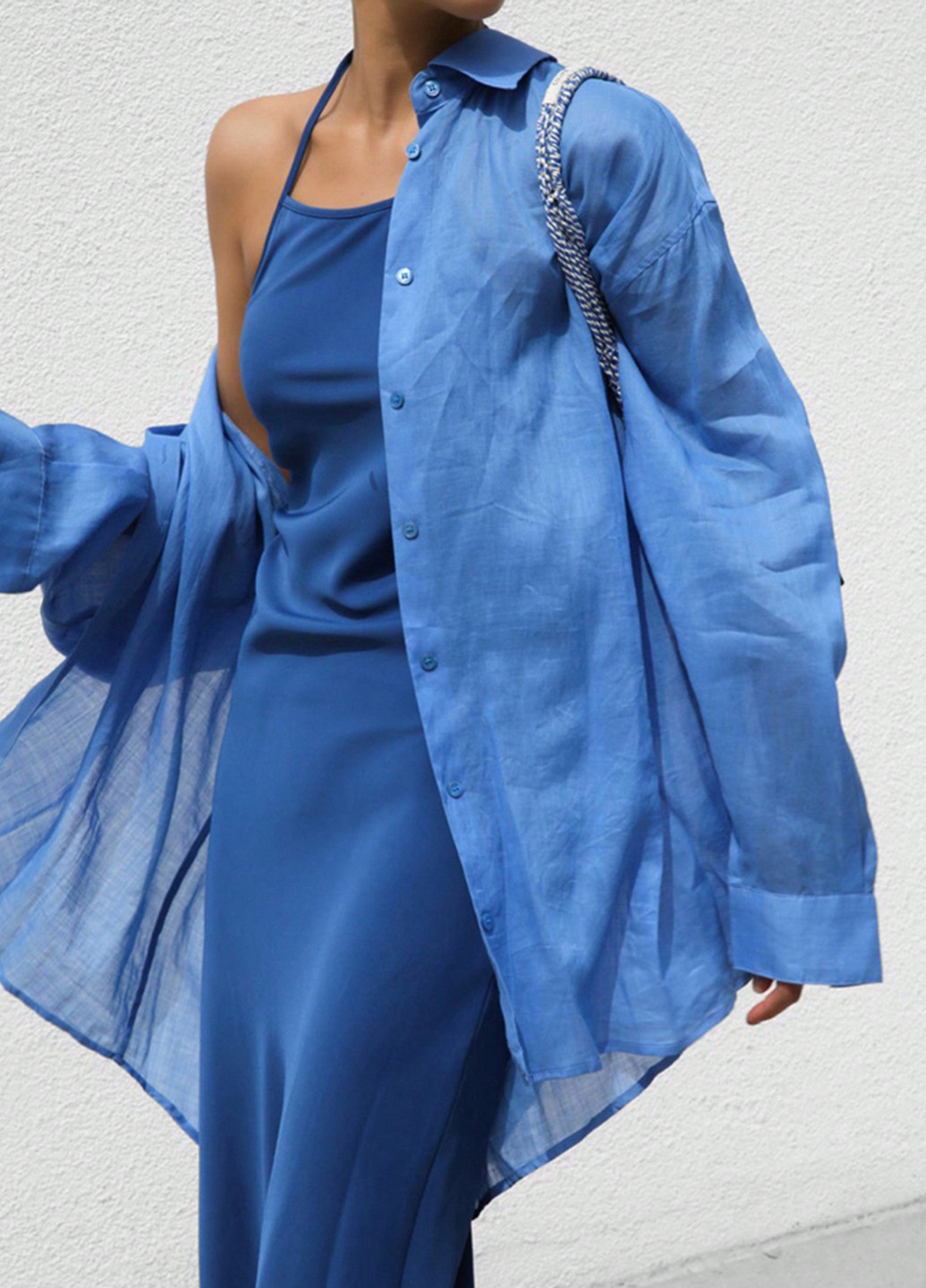 Синя кежуал сукня з відкритими плечима SHEIN однотонна