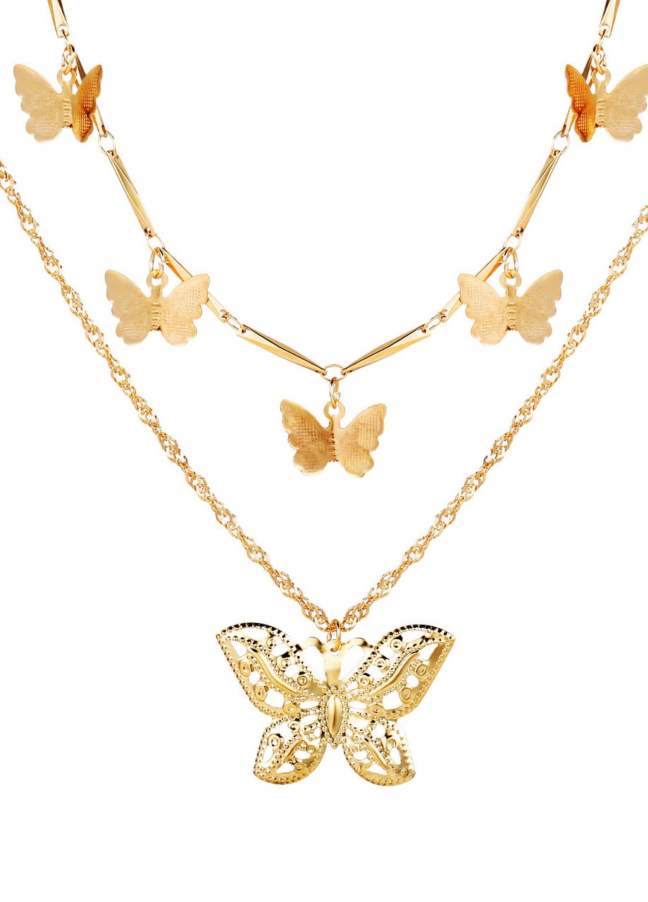 Багатошаровий ланцюжок жіночий з підвісками "Метелики", золотистий Анна Ясеницька (252298449)