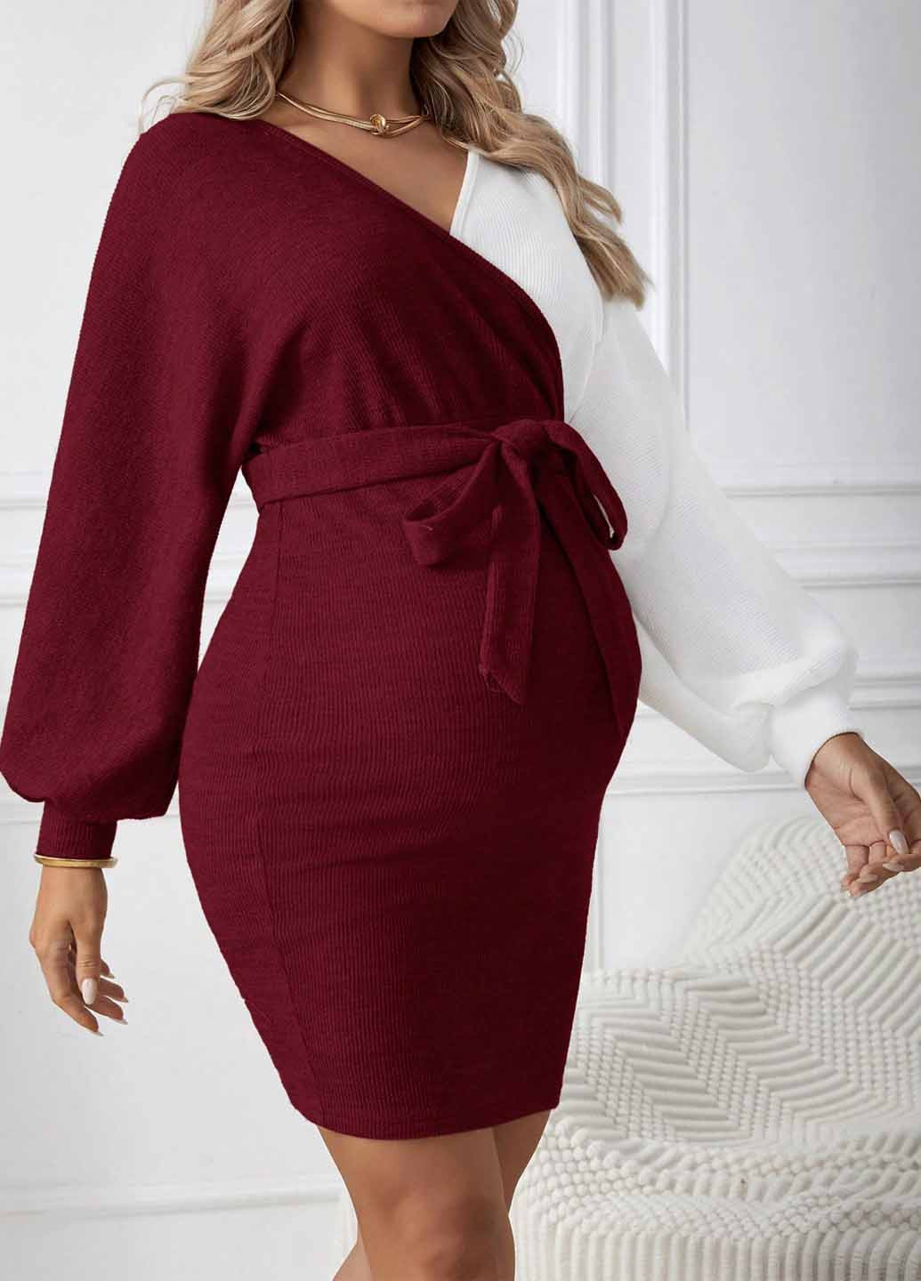 Бордова кежуал сукня для вагітних сукня светр SHEIN колор блок