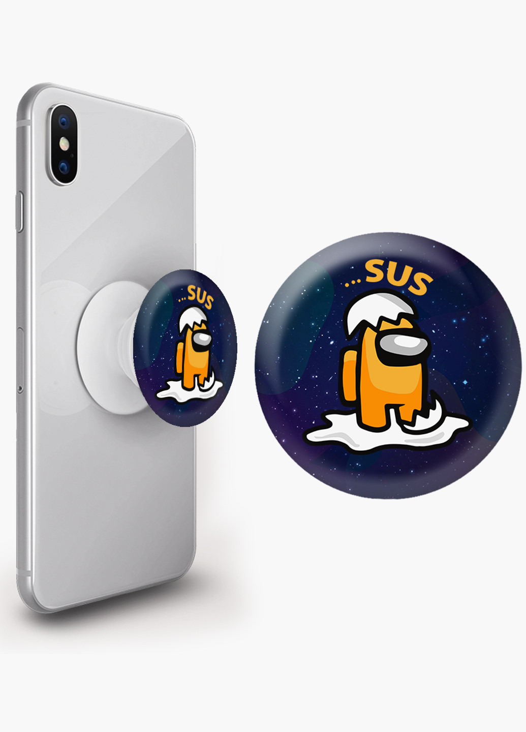 Попсокет (Popsockets) тримач для смартфону Амонг Ас Помаранчевий Містер яйце (Among Us Mister egg) (8754-2597) Чорний MobiPrint (216836520)