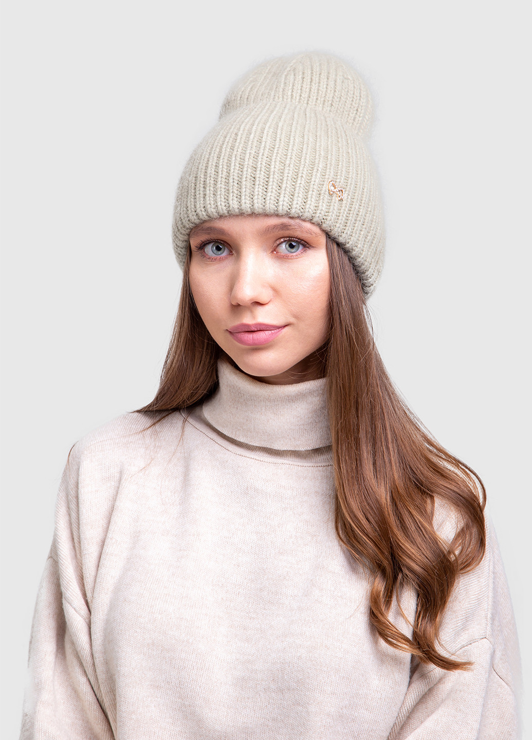 Зимняя теплая ангоровая женская шапка с отворотом на флисовой подкладке 500153 DeMari (254445122)