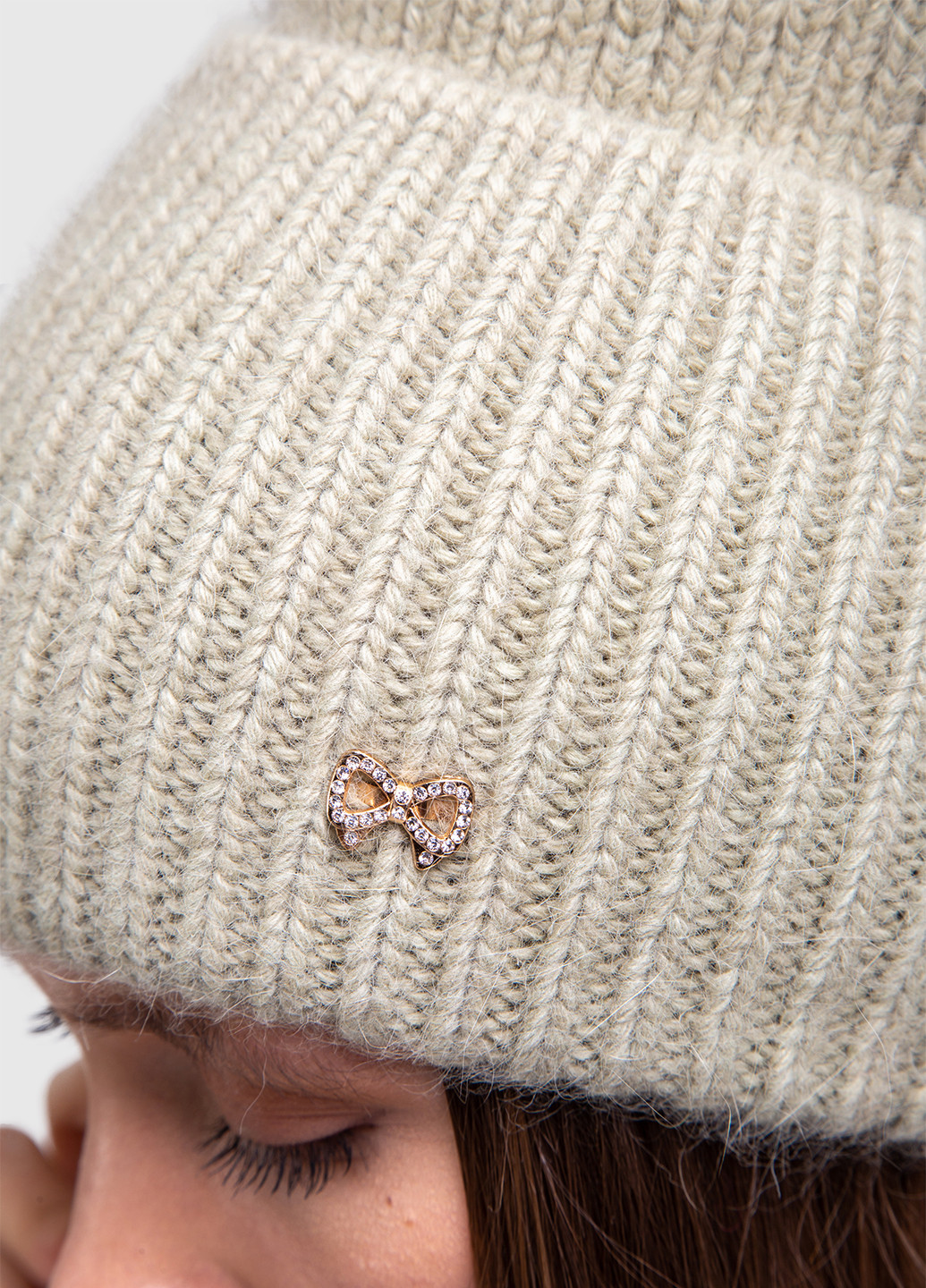 Зимова тепла ангорова шапка жіноча з відворотом на флісовій підкладці 500153 DeMari (254445122)