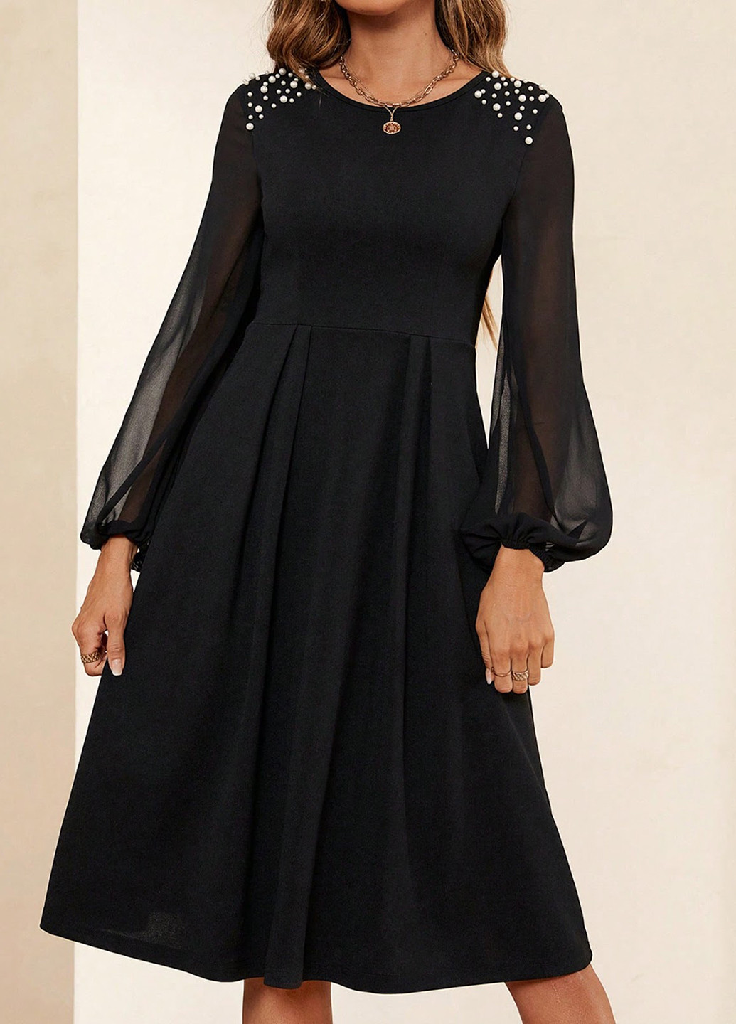 Чорна ділова сукня з спідницею-сонце SHEIN однотонна