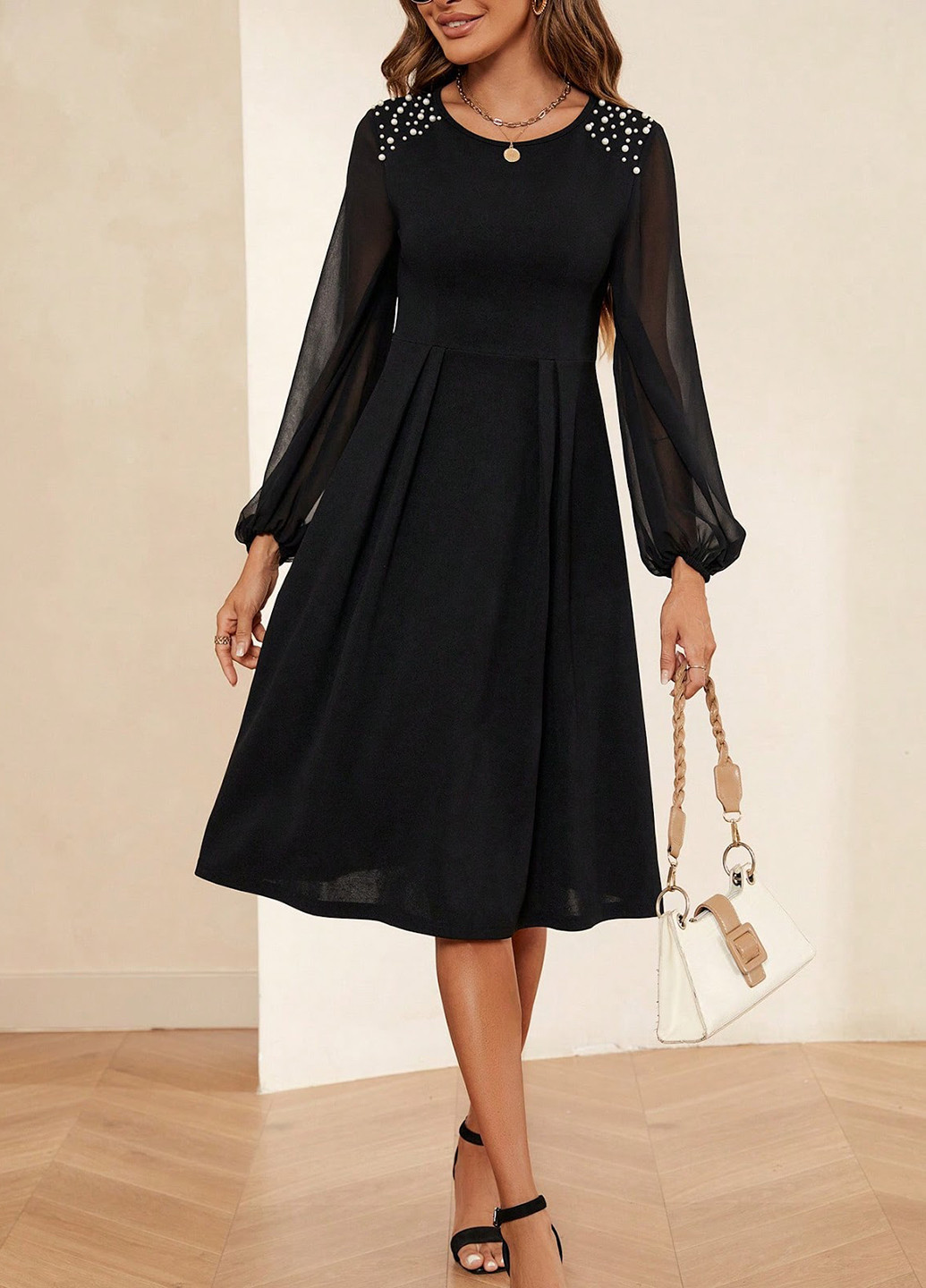 Чорна ділова сукня з спідницею-сонце SHEIN однотонна