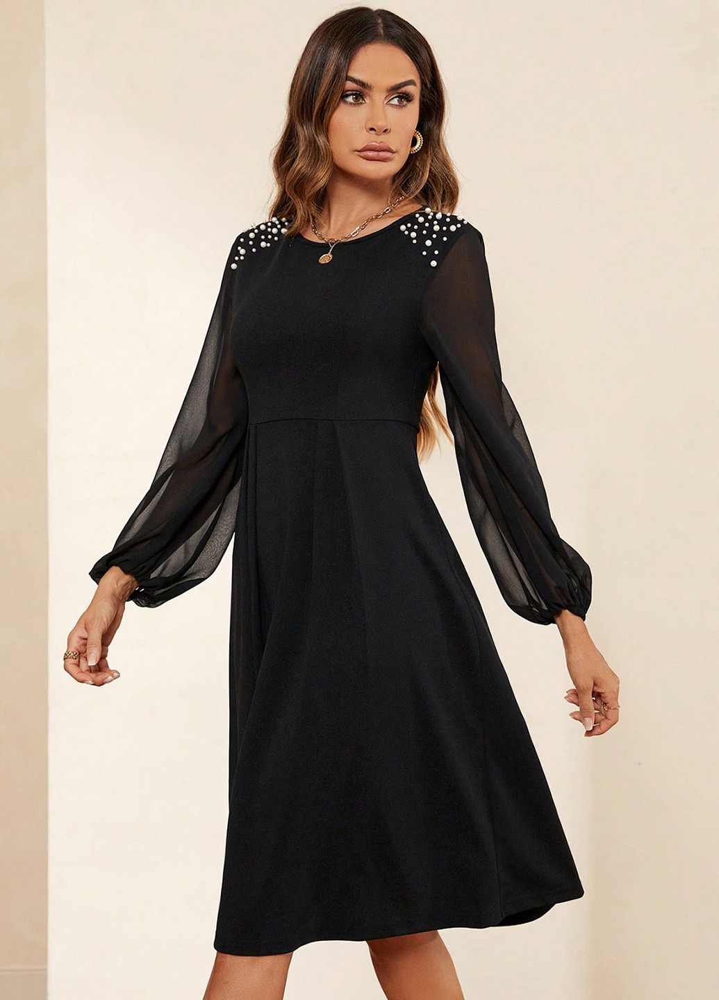 Чорна ділова сукня з спідницею-сонце SHEIN однотонна