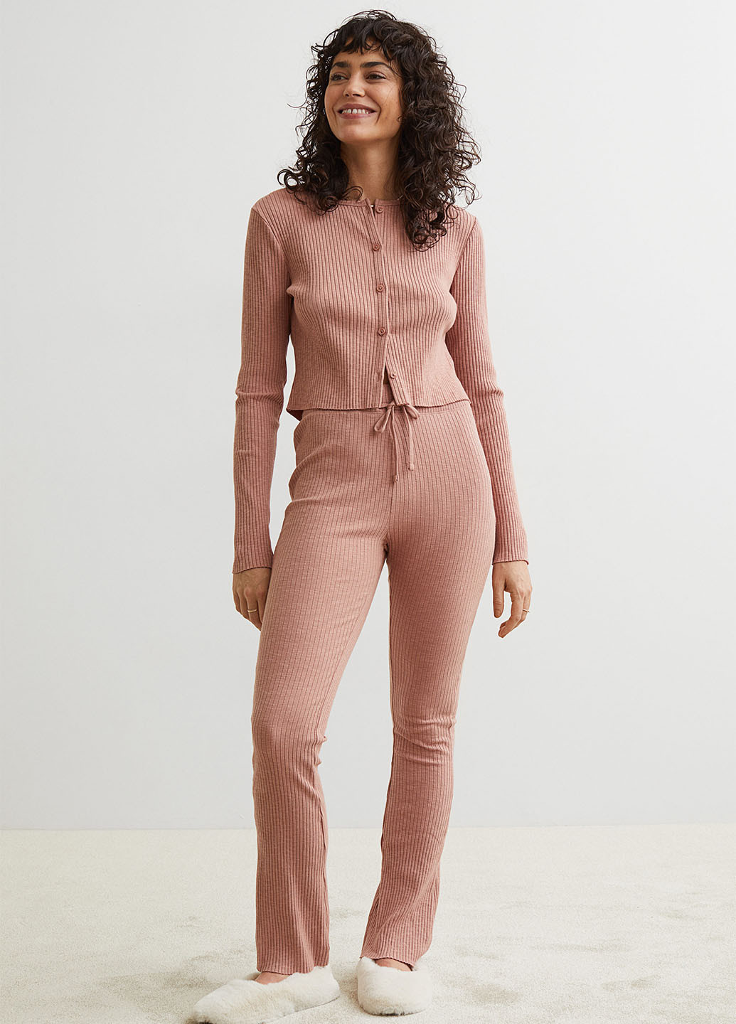 Розово-коричневые домашние демисезонные клеш брюки H&M