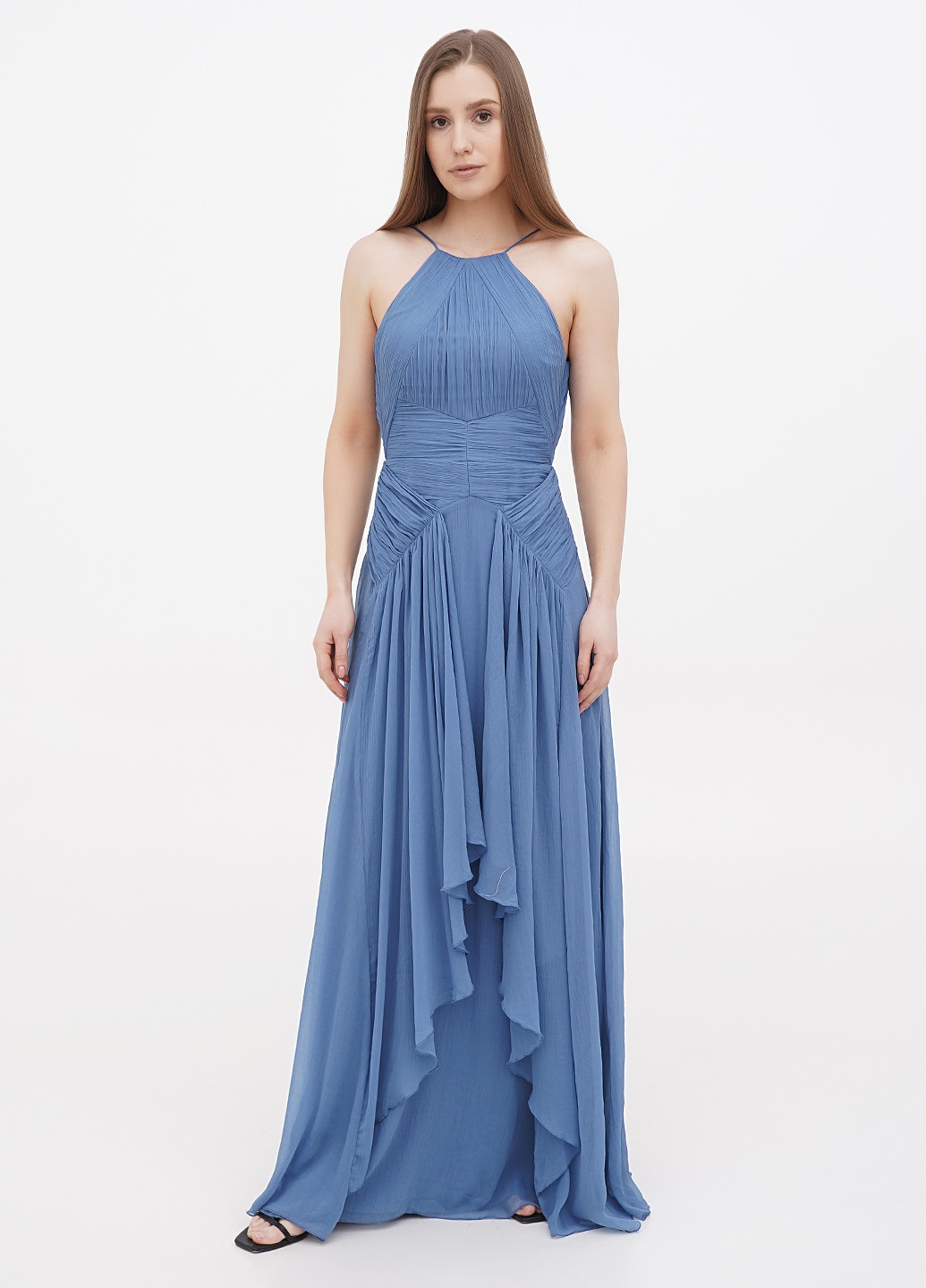 Світло-синя вечірня сукня кльош, з відкритою спиною Asos однотонна