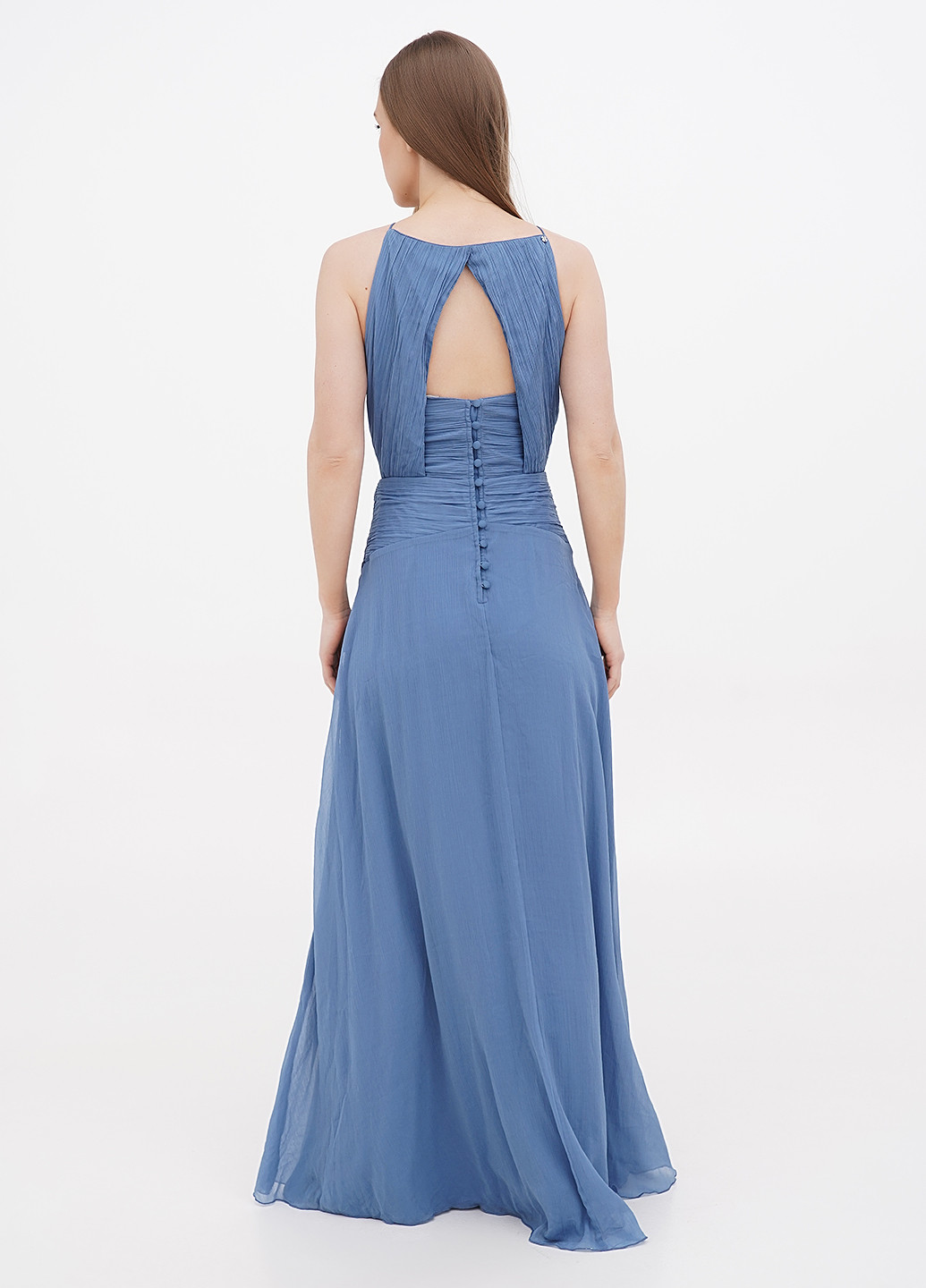 Світло-синя вечірня сукня кльош, з відкритою спиною Asos однотонна