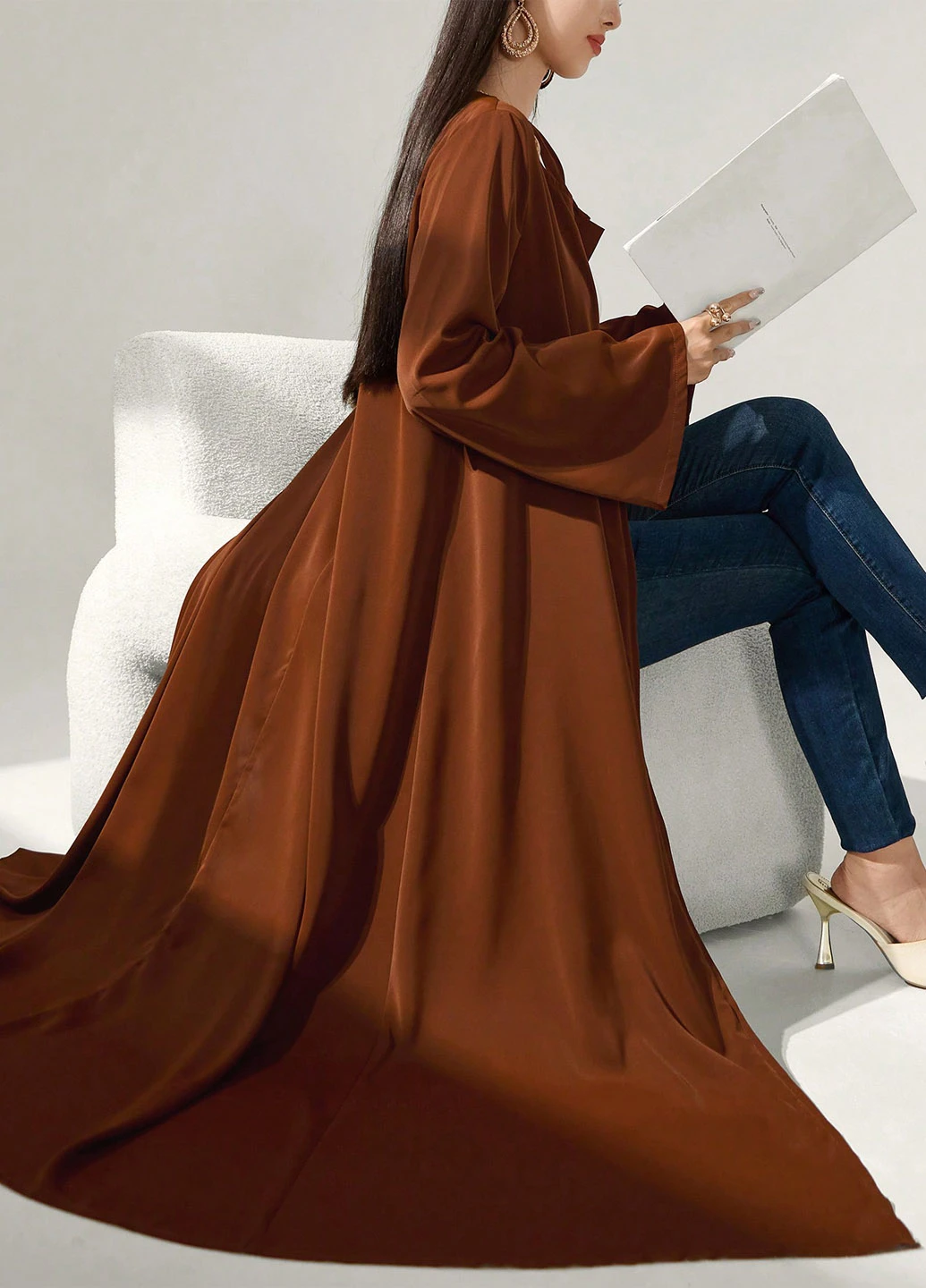 Коричневое кэжуал платье а-силуэт SHEIN однотонное