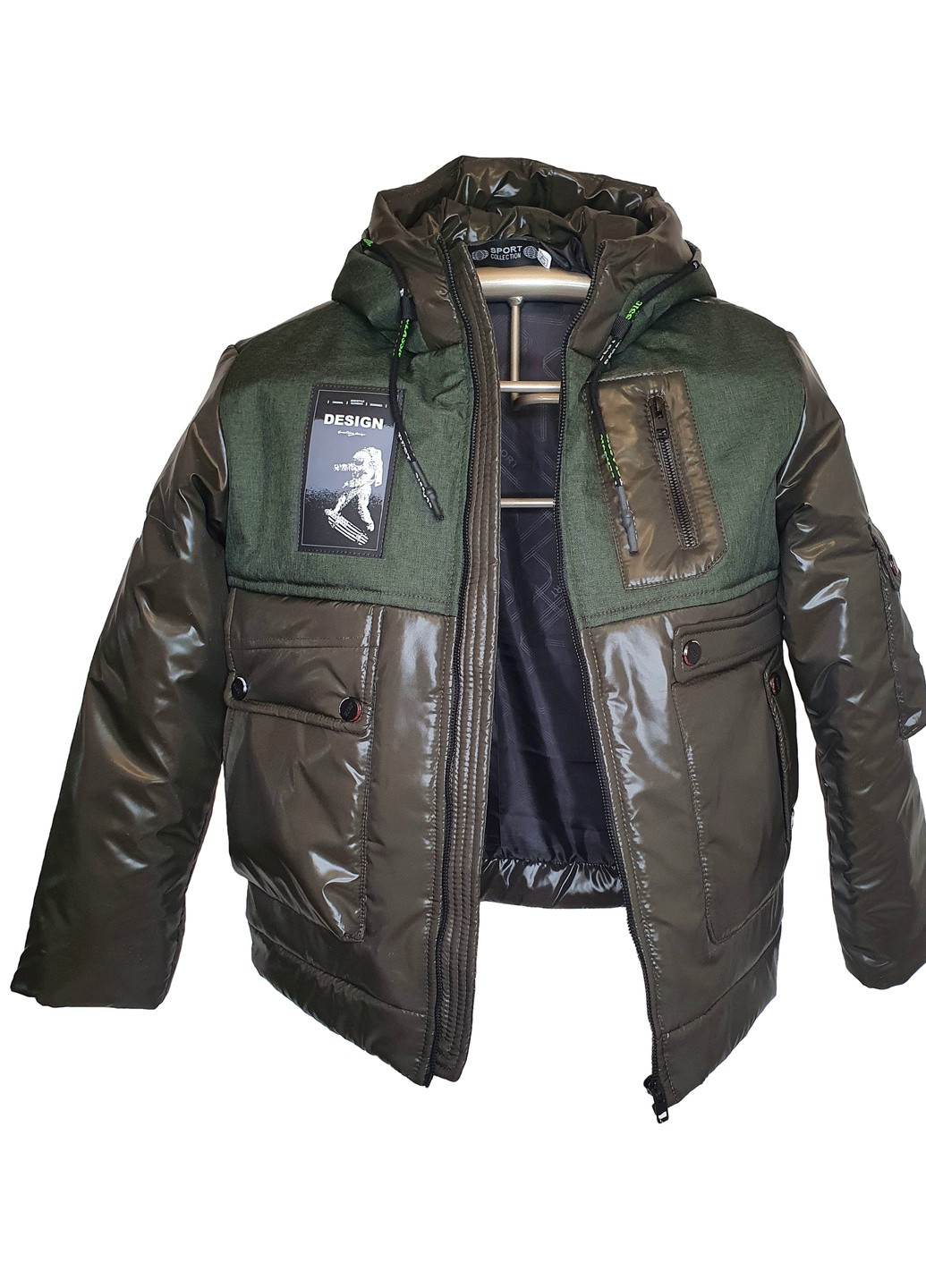 Оливкова (хакі) демісезонна куртка з карманом-рюкзаком No Brand Рокки