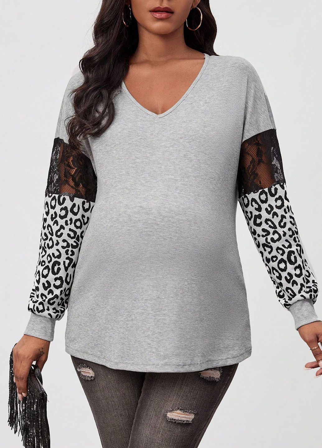 Світло-сірий демісезонний пуловер для вагітних пуловер SHEIN