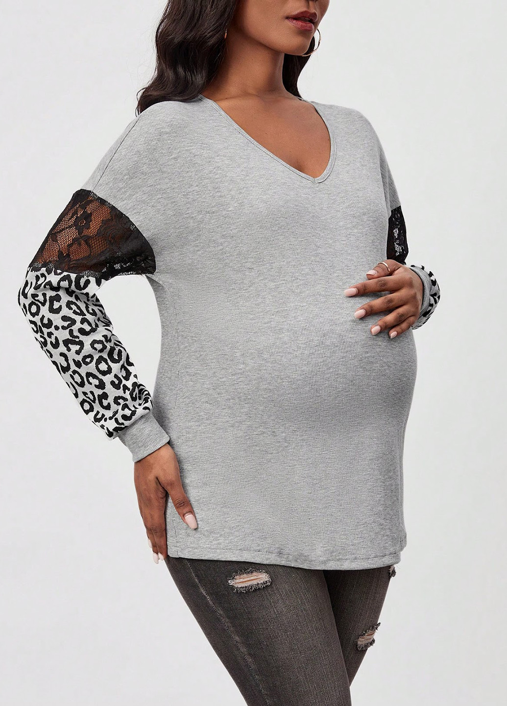 Світло-сірий демісезонний пуловер для вагітних пуловер SHEIN