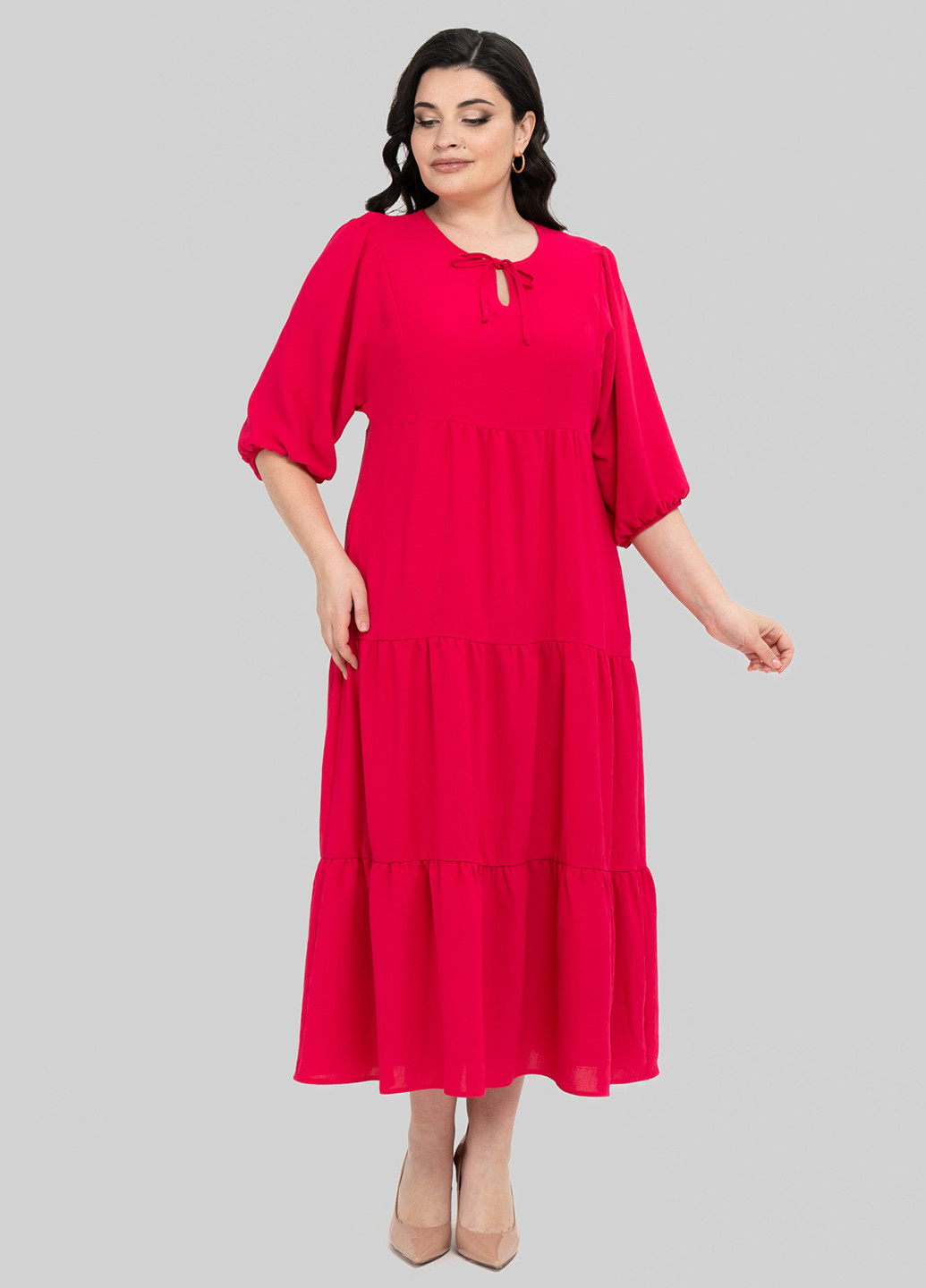 Красное кэжуал платье в стиле ампир A'll Posa однотонное