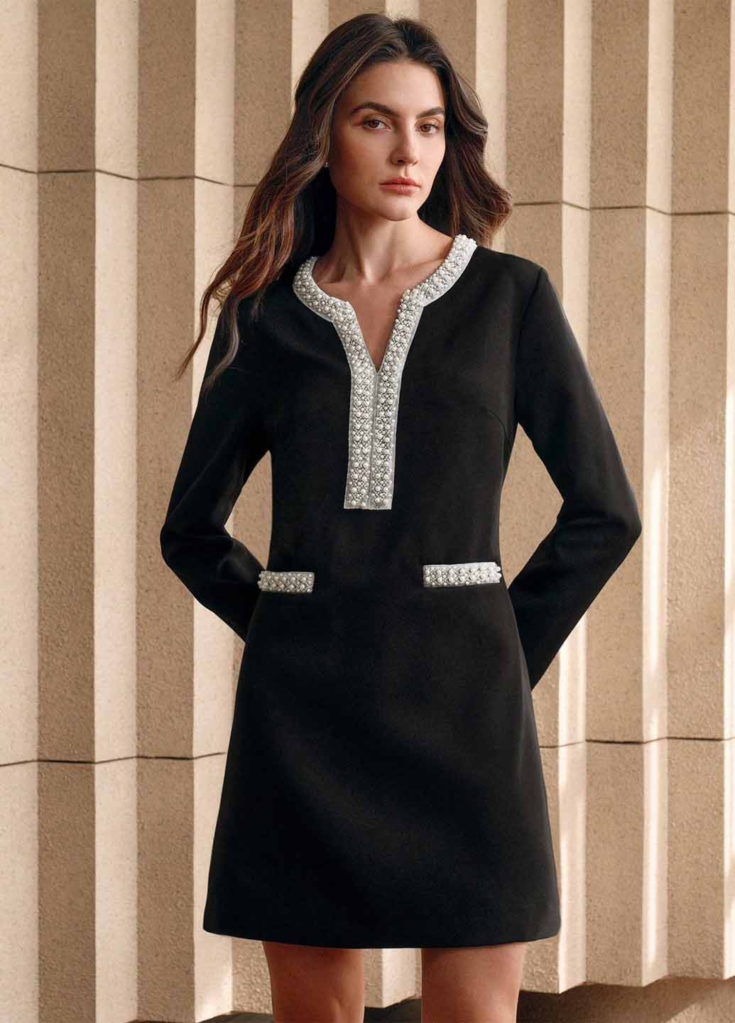 Черное праздничный, деловое платье а-силуэт SHEIN однотонное