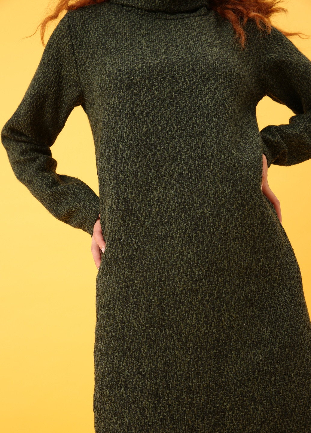 Темно-зеленое кэжуал пальто с карманами миди длины INNOE однотонное