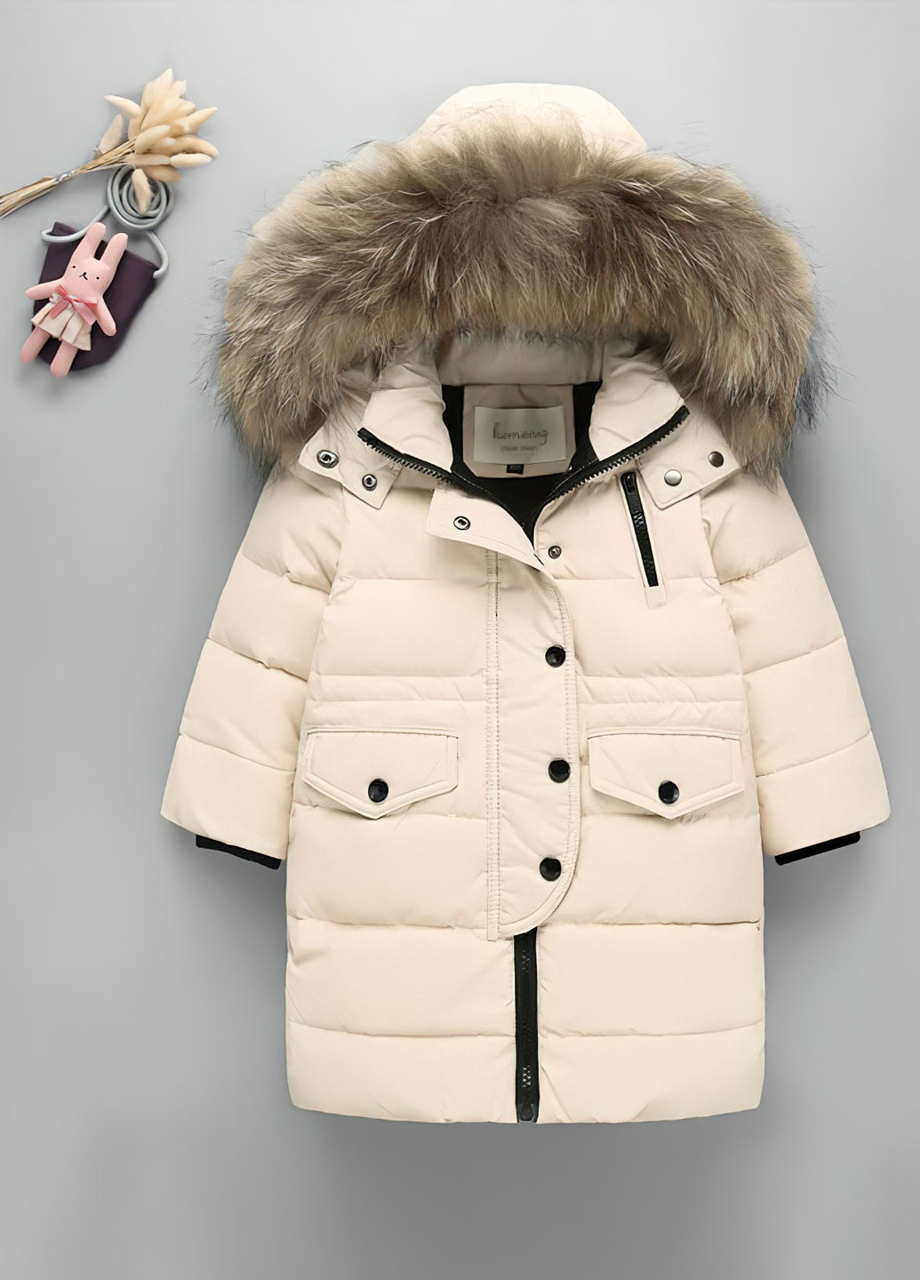 Бежевая куртка для девочки пуховая зимняя 8495 120 см бежевый 63058 DobraMAMA