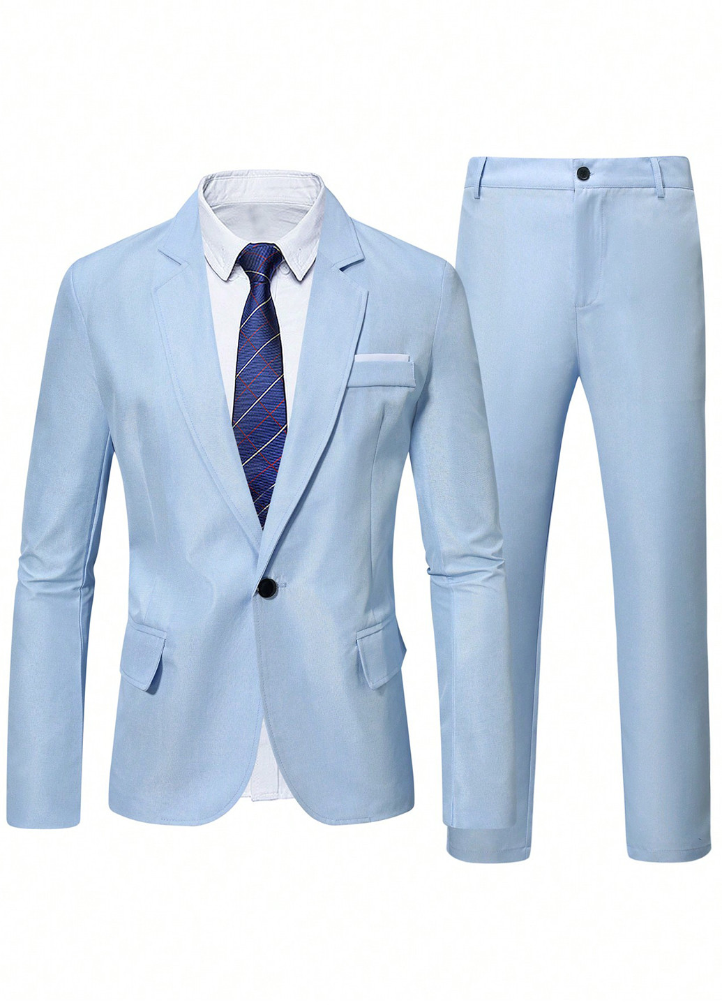 Светло-голубой демисезонный костюм (жакет, брюки) брючный SHEIN