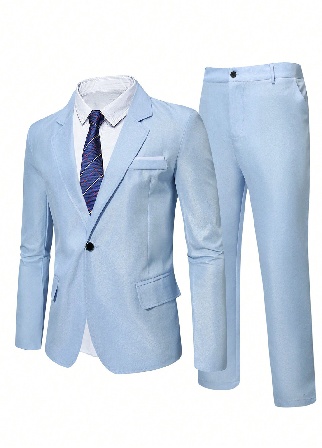 Светло-голубой демисезонный костюм (жакет, брюки) брючный SHEIN