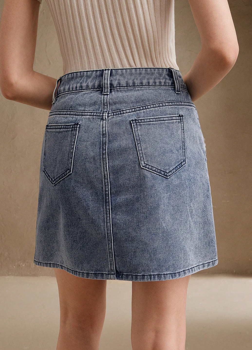 Синяя джинсовая однотонная юбка SHEIN а-силуэта (трапеция)