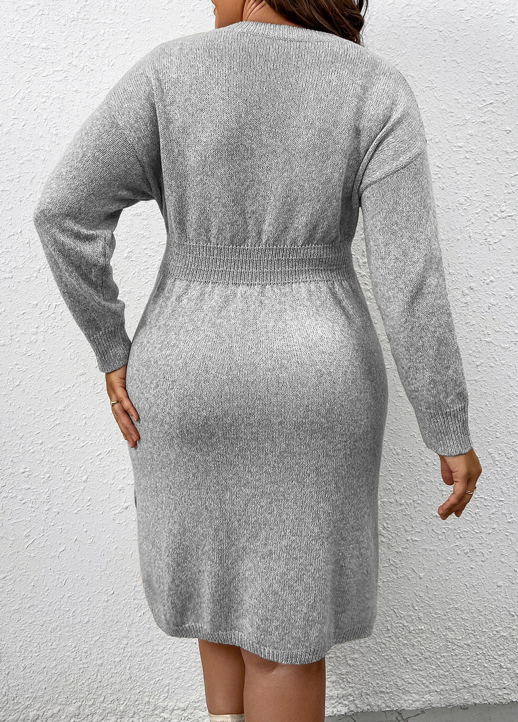 Светло-серое кэжуал платье платье-свитер SHEIN однотонное