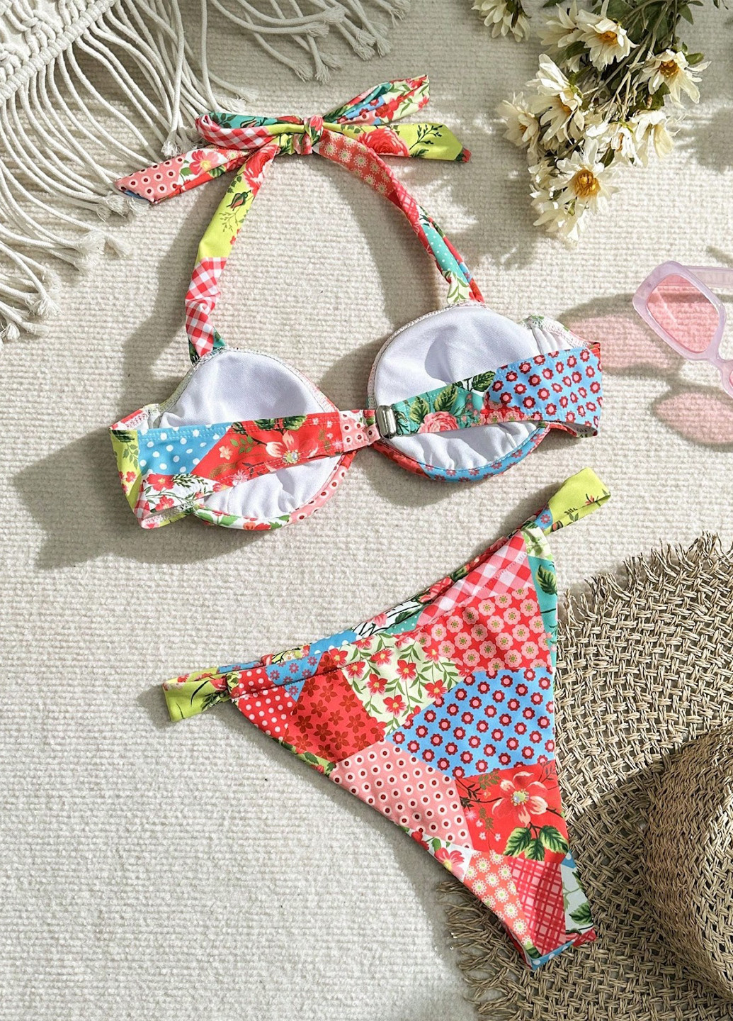 Комбинированный летний купальник раздельный SHEIN