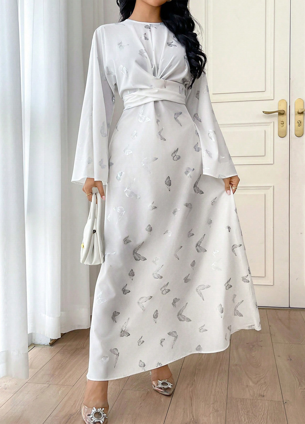 Белое вечернее, кэжуал платье в стиле ампир SHEIN бабочки