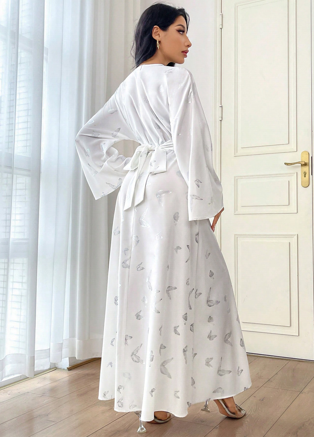 Белое вечернее, кэжуал платье в стиле ампир SHEIN бабочки