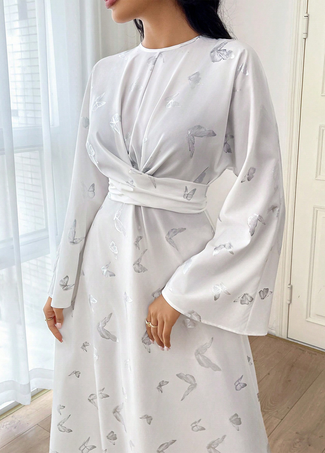 Белое вечернее, кэжуал платье в стиле ампир SHEIN бабочки