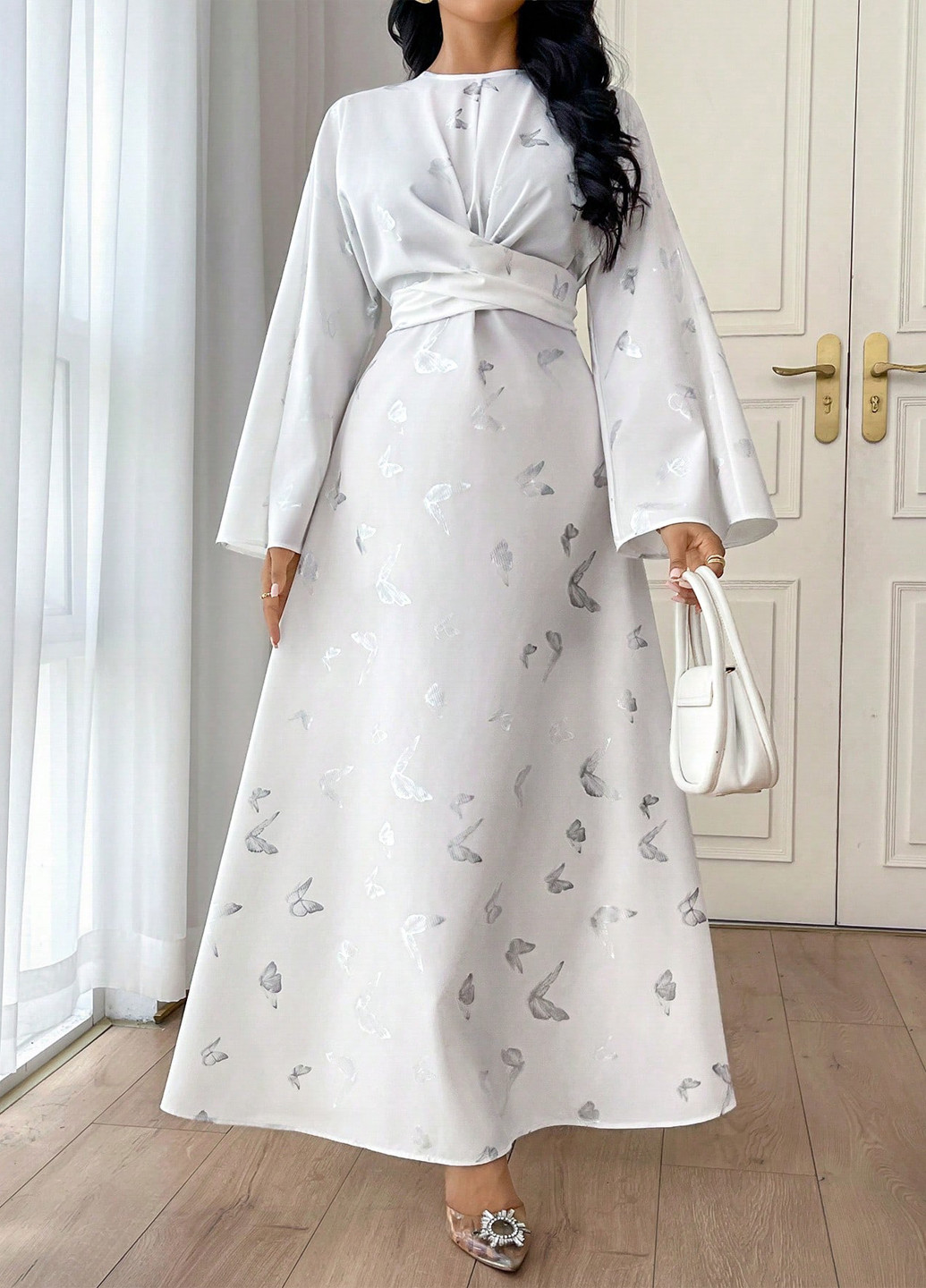 Белое вечернее, кэжуал платье в стиле ампир SHEIN бабочки