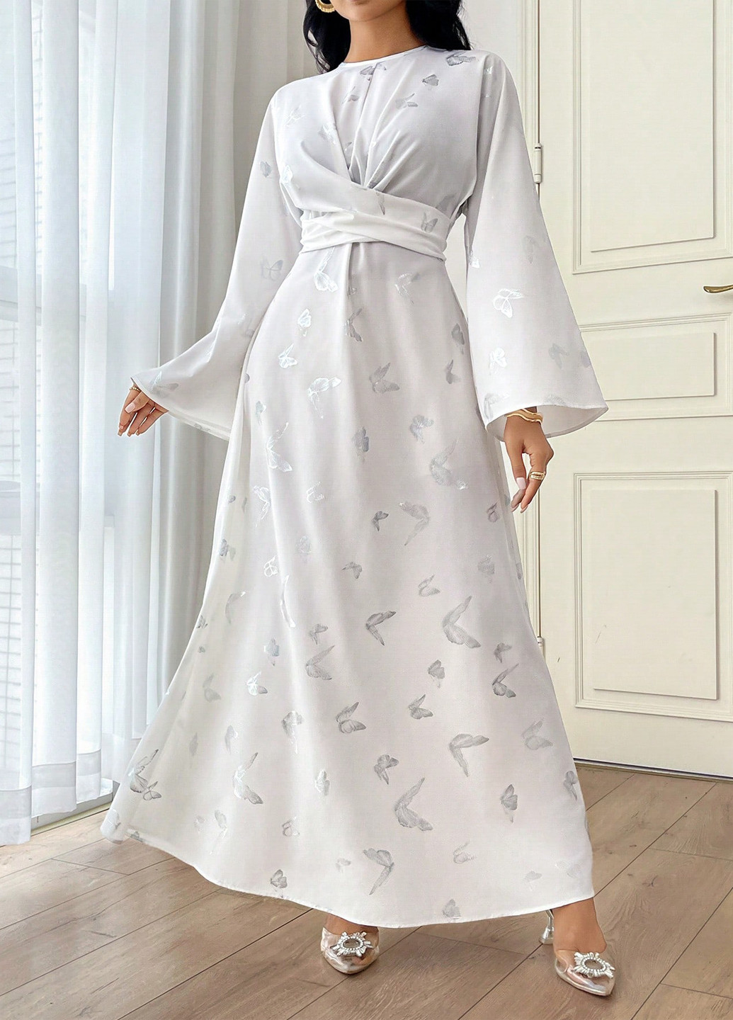 Белое вечернее, кэжуал платье в стиле ампир SHEIN бабочки