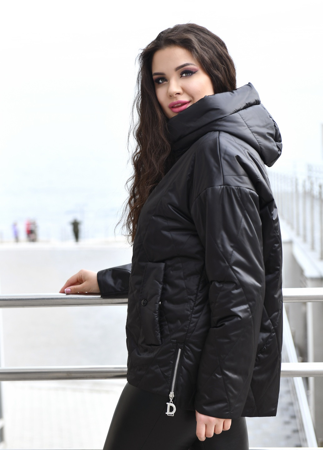 Чорна демісезонна женская демисезонная куртка серая 10922 Visdeer