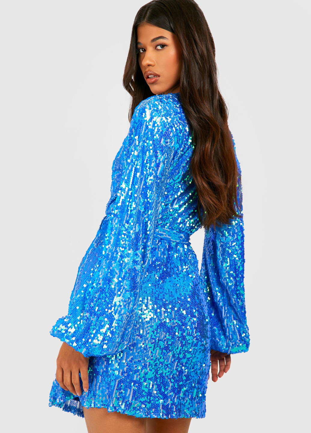 Темно-блакитна вечірня сукня Boohoo однотонна