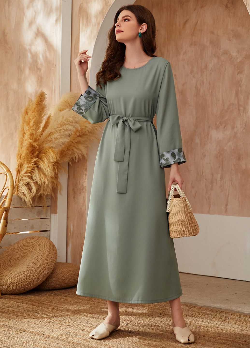 Сіро-зелена кежуал сукня а-силует SHEIN турецькі огірки