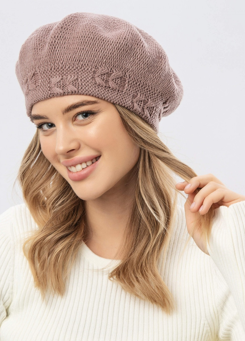 Берет двойной шерстяной женский -35 56см-58см Фрезовый W-Luxury 9294S (254046199)