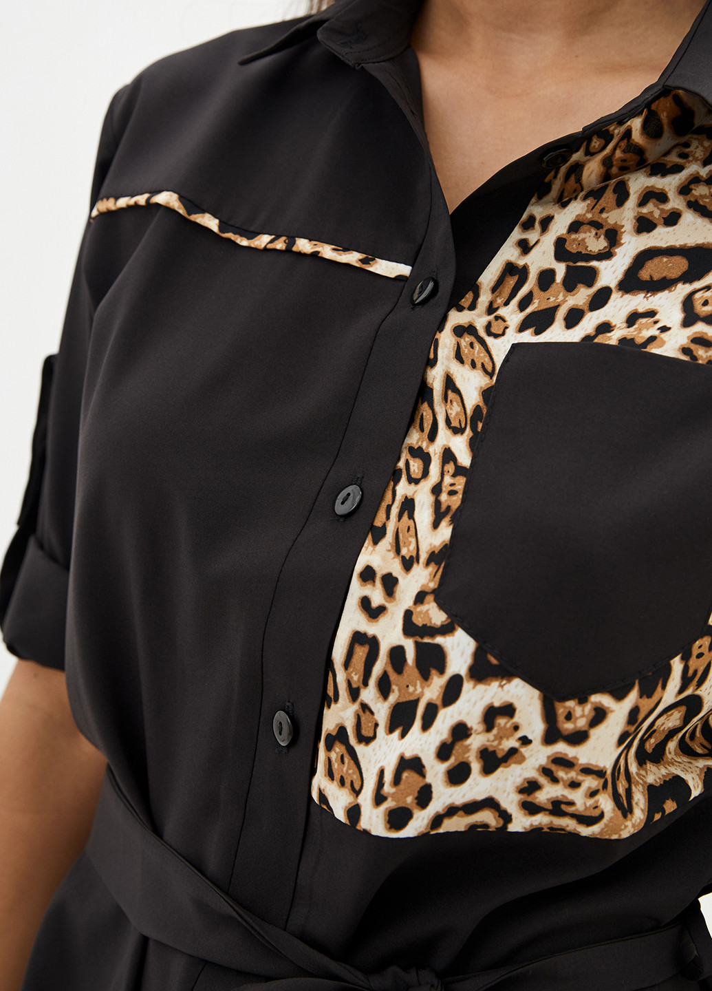 Черное кэжуал платье рубашка Luzana леопардовый