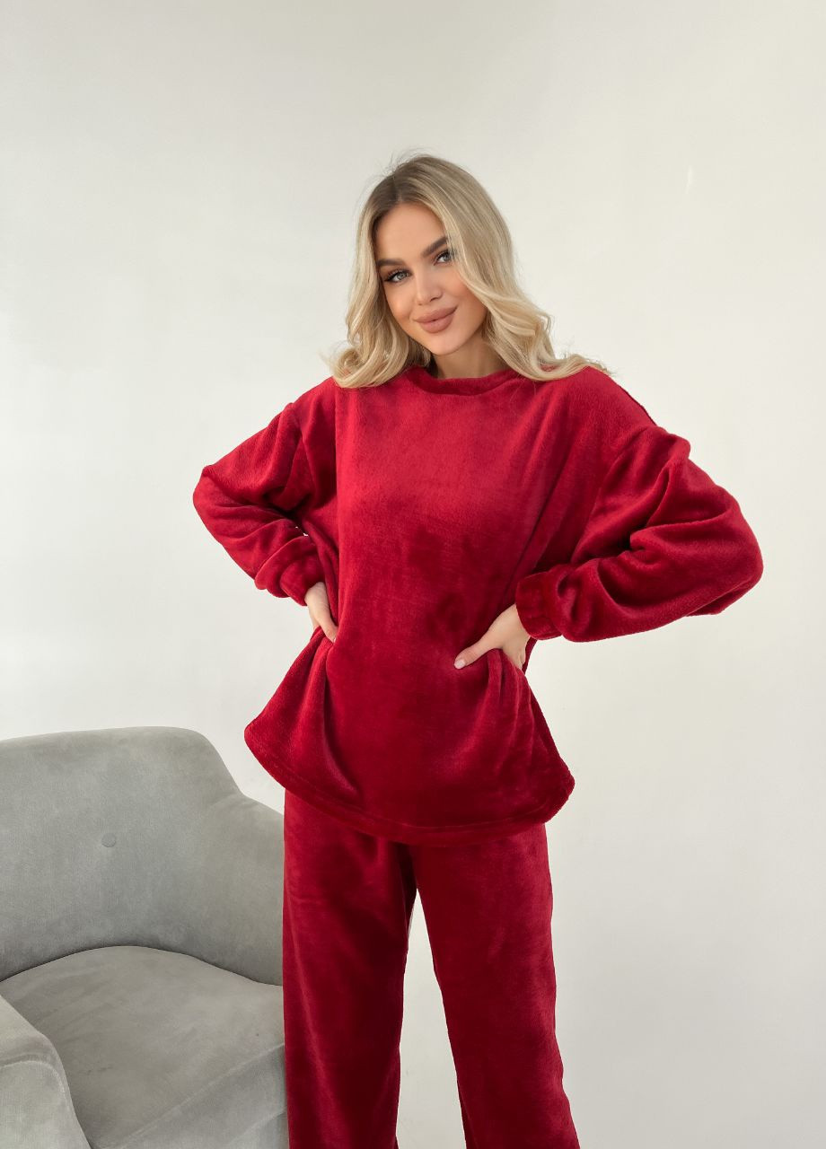 Бордовая зимняя пижама теплая popluzhnaya
