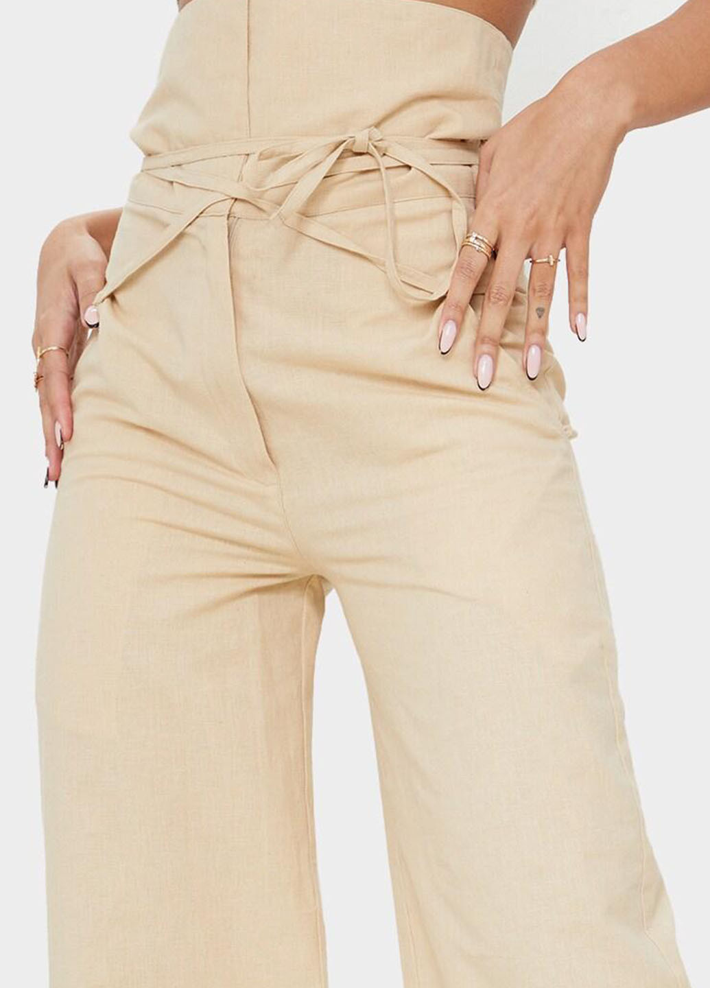 Бежевые кэжуал летние прямые брюки PrettyLittleThing