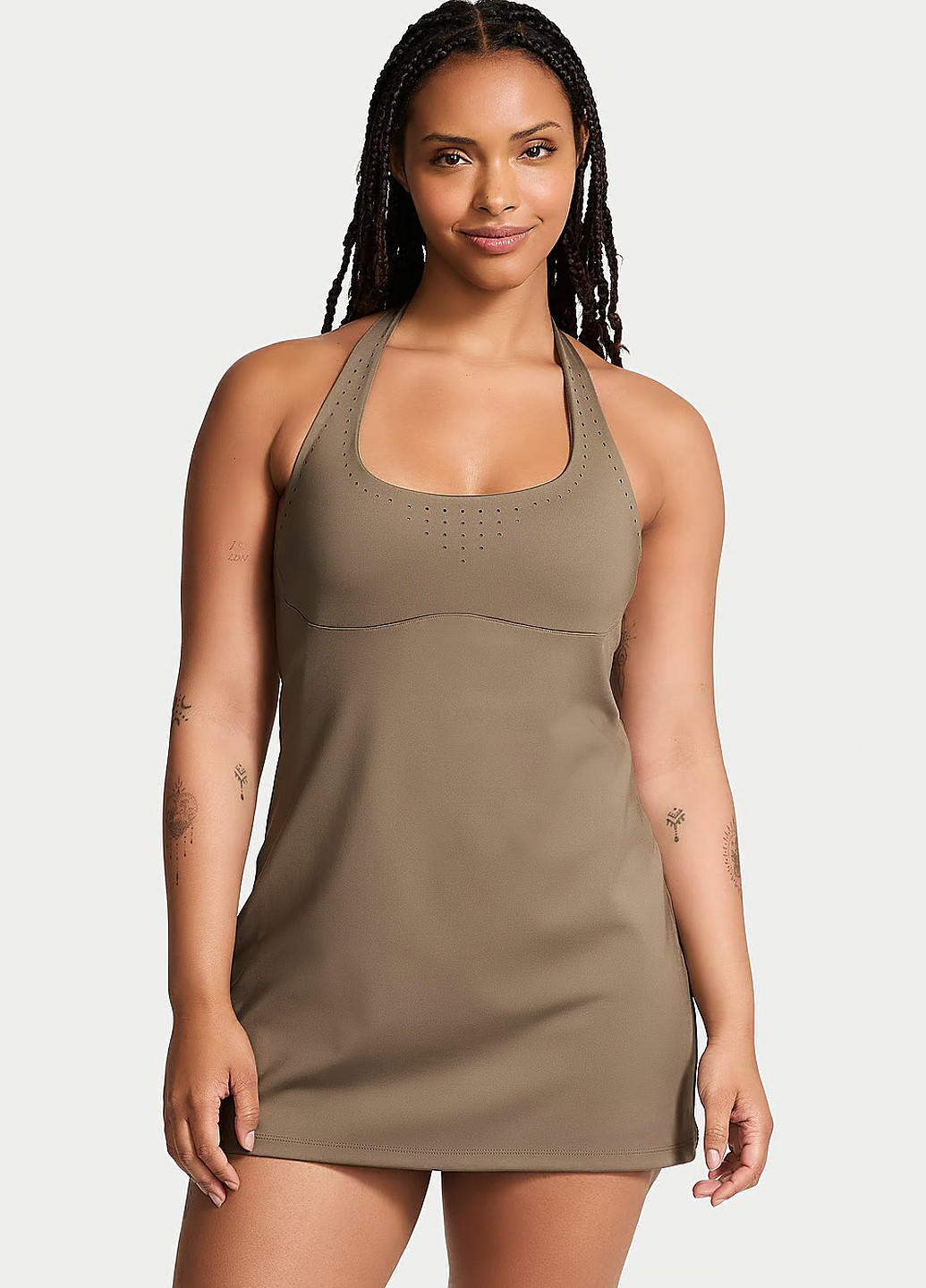 Темно-бежевое кэжуал платье с открытой спиной Victoria's Secret однотонное