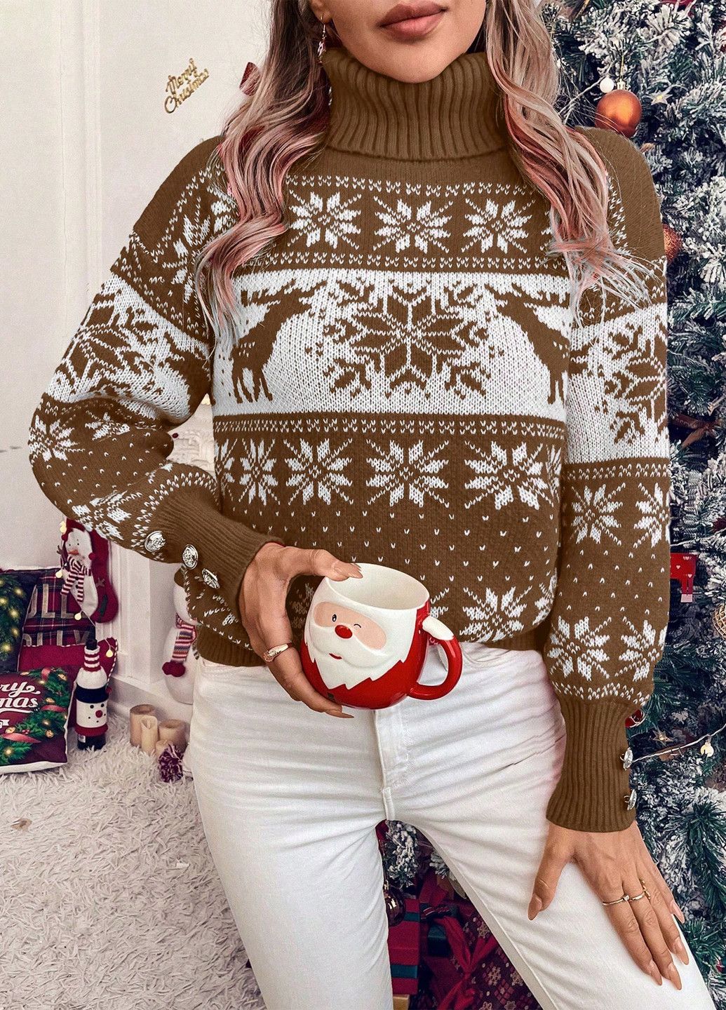 Комбинированный зимний свитер SHEIN