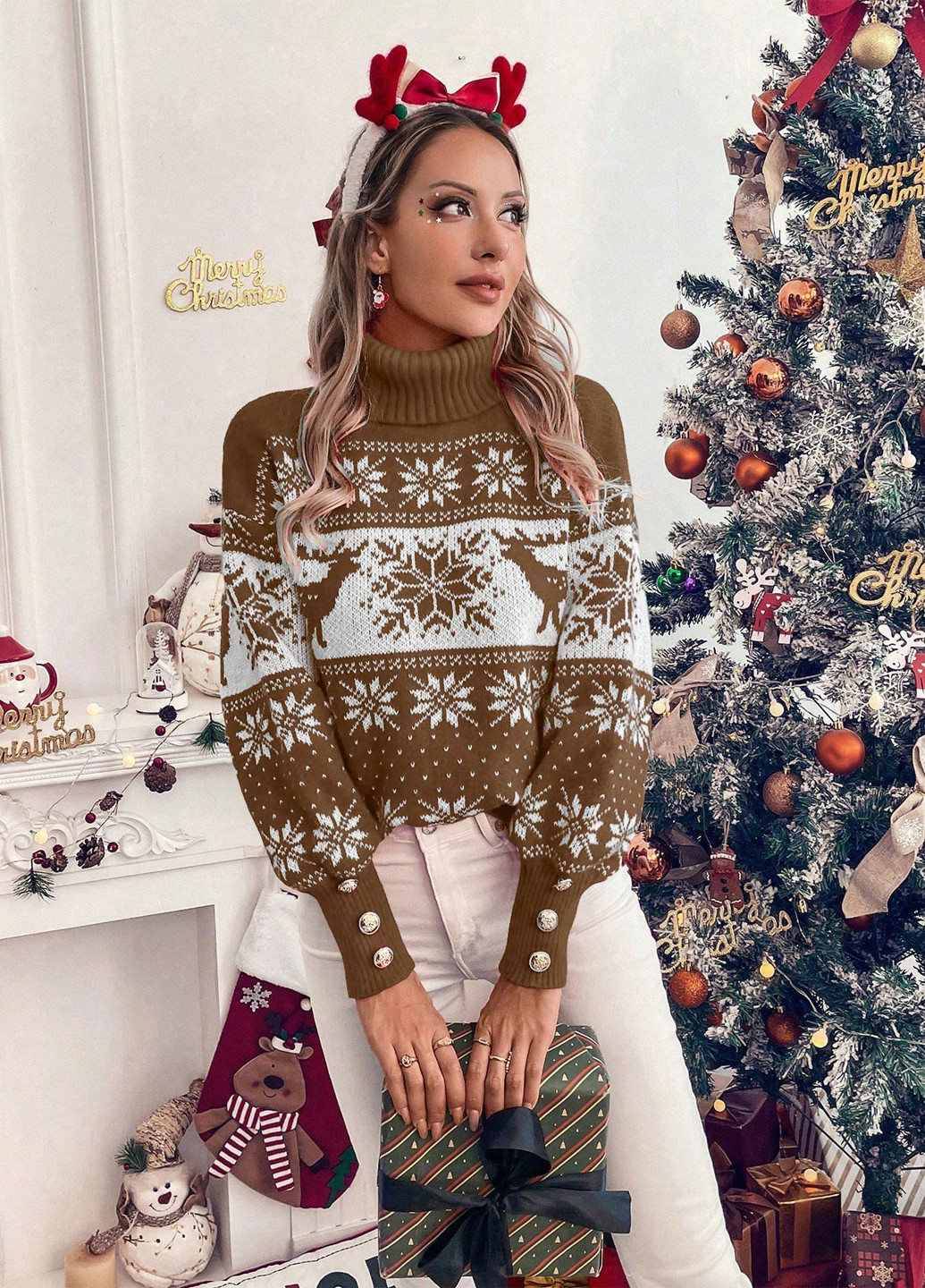 Комбинированный зимний свитер SHEIN