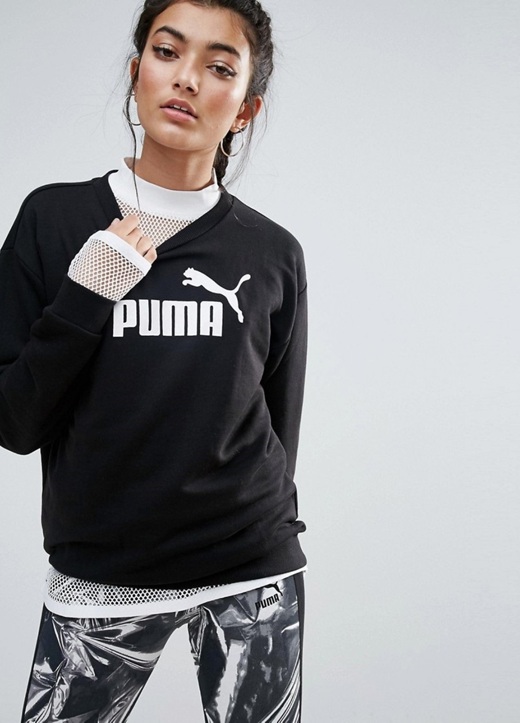 Свитшот Puma - Прямой крой логотип черный спортивный хлопок, полиэстер - (253392731)