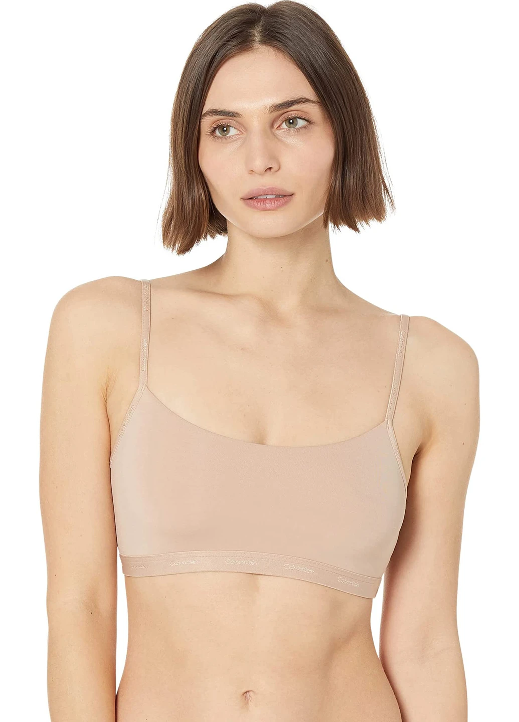 Бежевий топ бюстгальтер Calvin Klein без кісточок трикотаж, нейлон