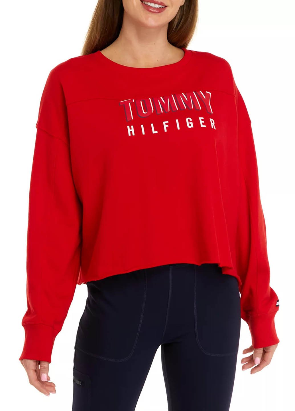 Свитшот Tommy Hilfiger - Свободный крой надпись красный кэжуал трикотаж, хлопок - (257909863)