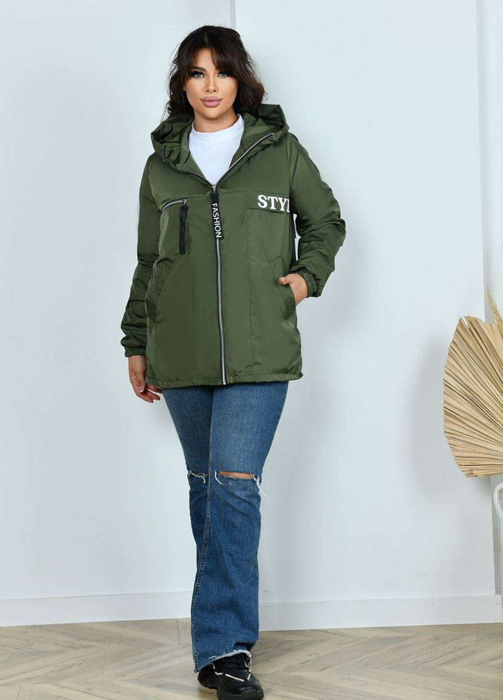 Оливковая (хаки) демисезонная куртка No Brand