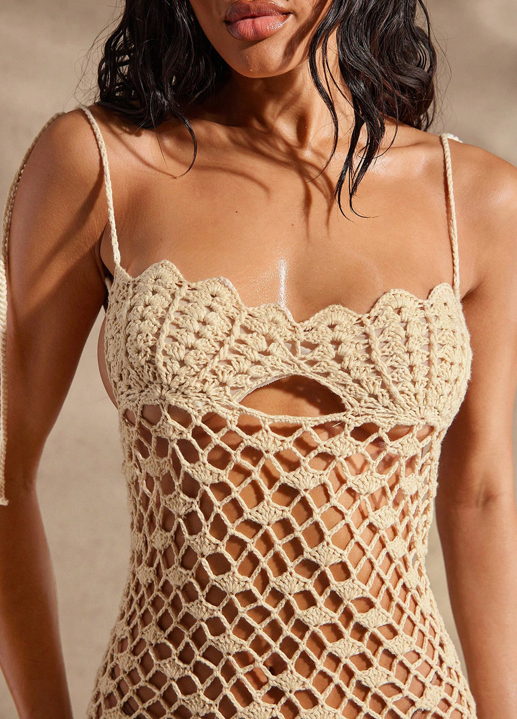 Кремова пляжна сукня з відкритою спиною SHEIN однотонна