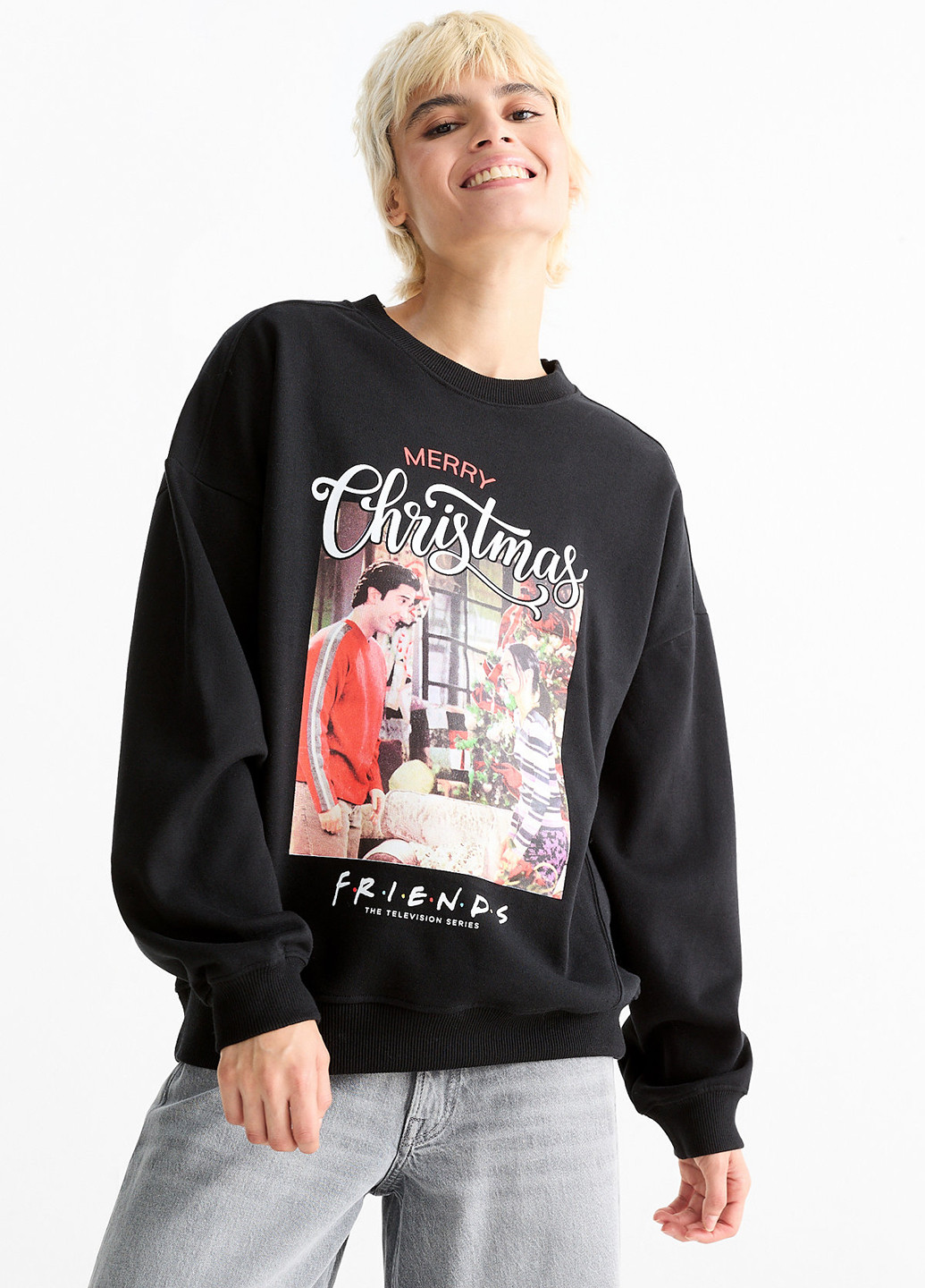 Чорний світшот C&A новорічний без декору (362208439)