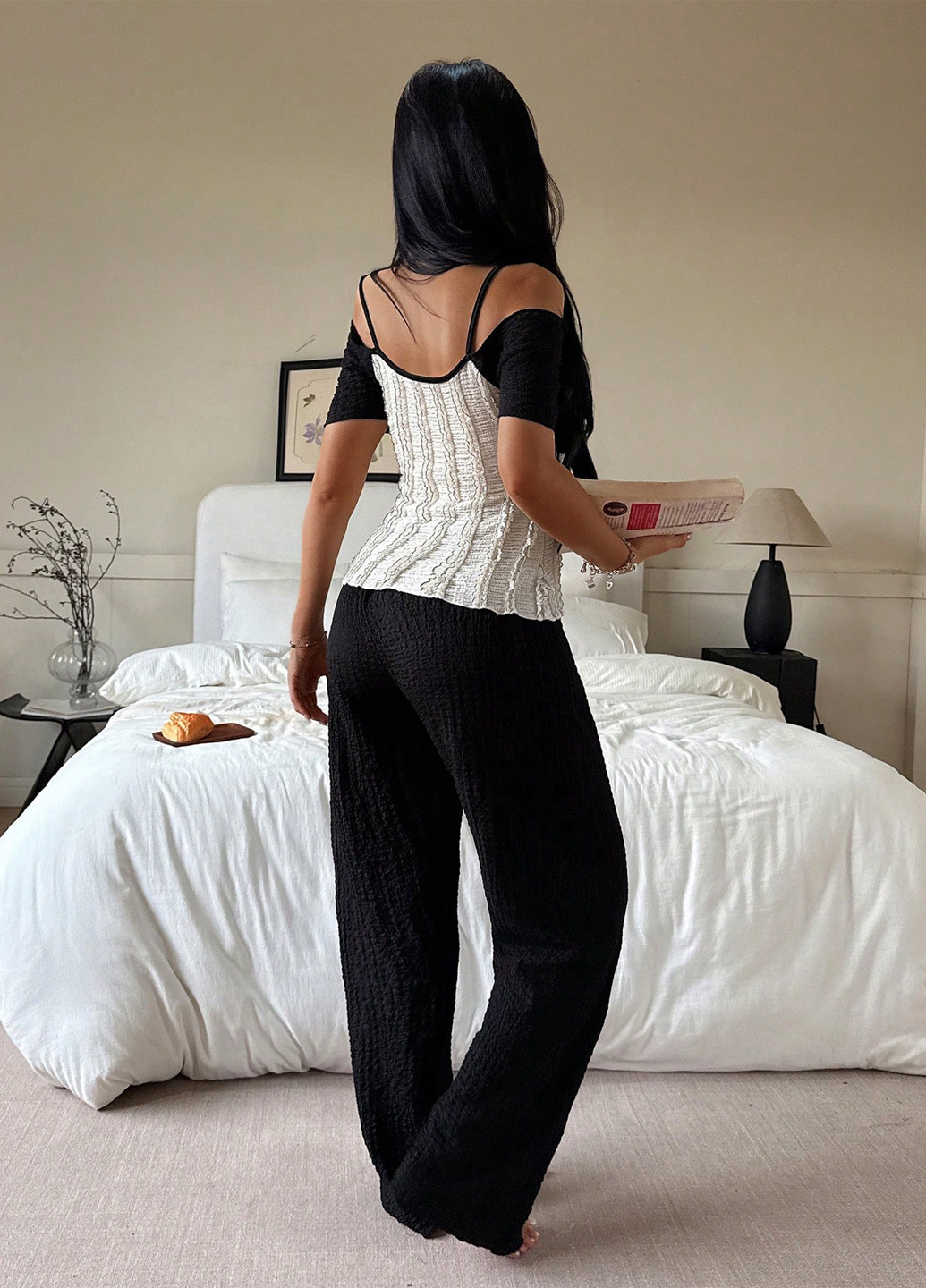 Чорно-біла всесезон піжама (майка, штани) майка + штани SHEIN