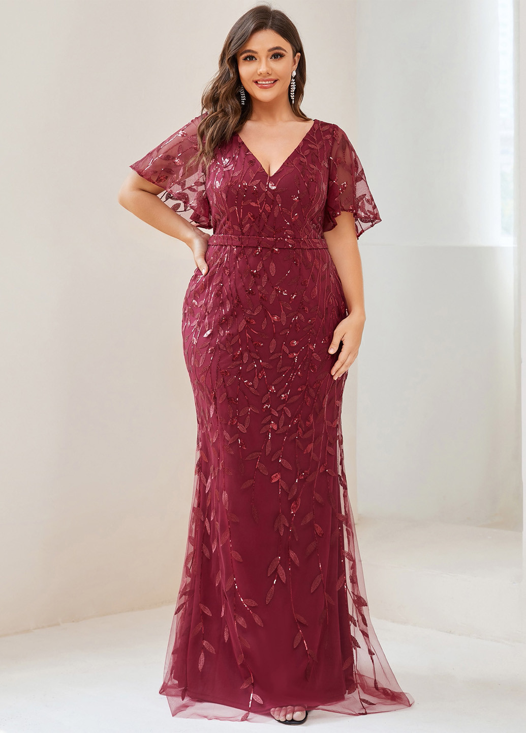 Бордовое вечернее платье в греческом стиле SHEIN однотонное