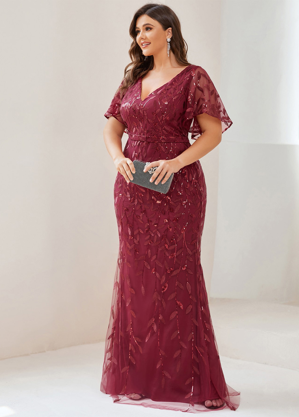 Бордовое вечернее платье в греческом стиле SHEIN однотонное