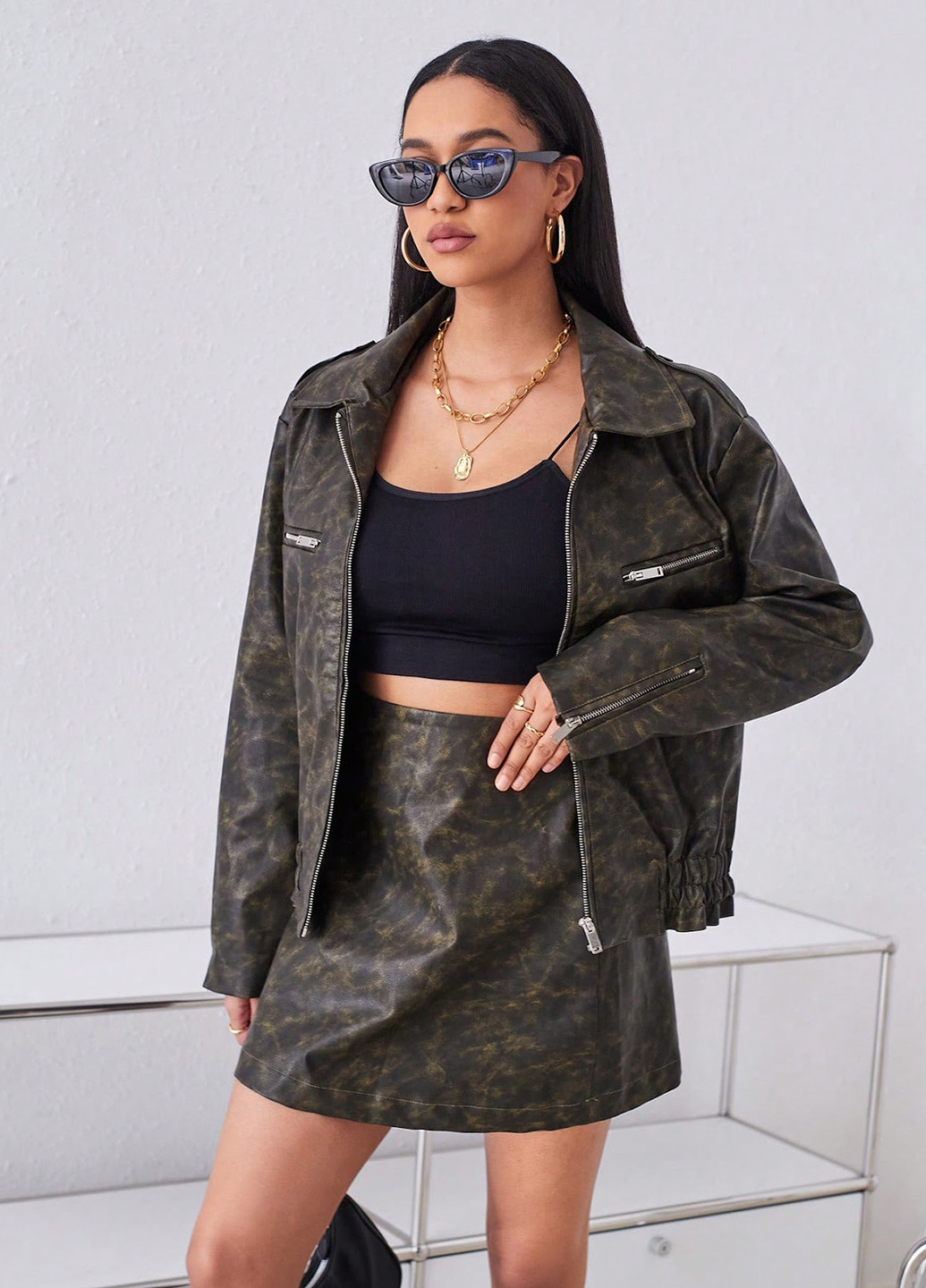 Комбінований демісезонний комплект (куртка, спідниця) SHEIN